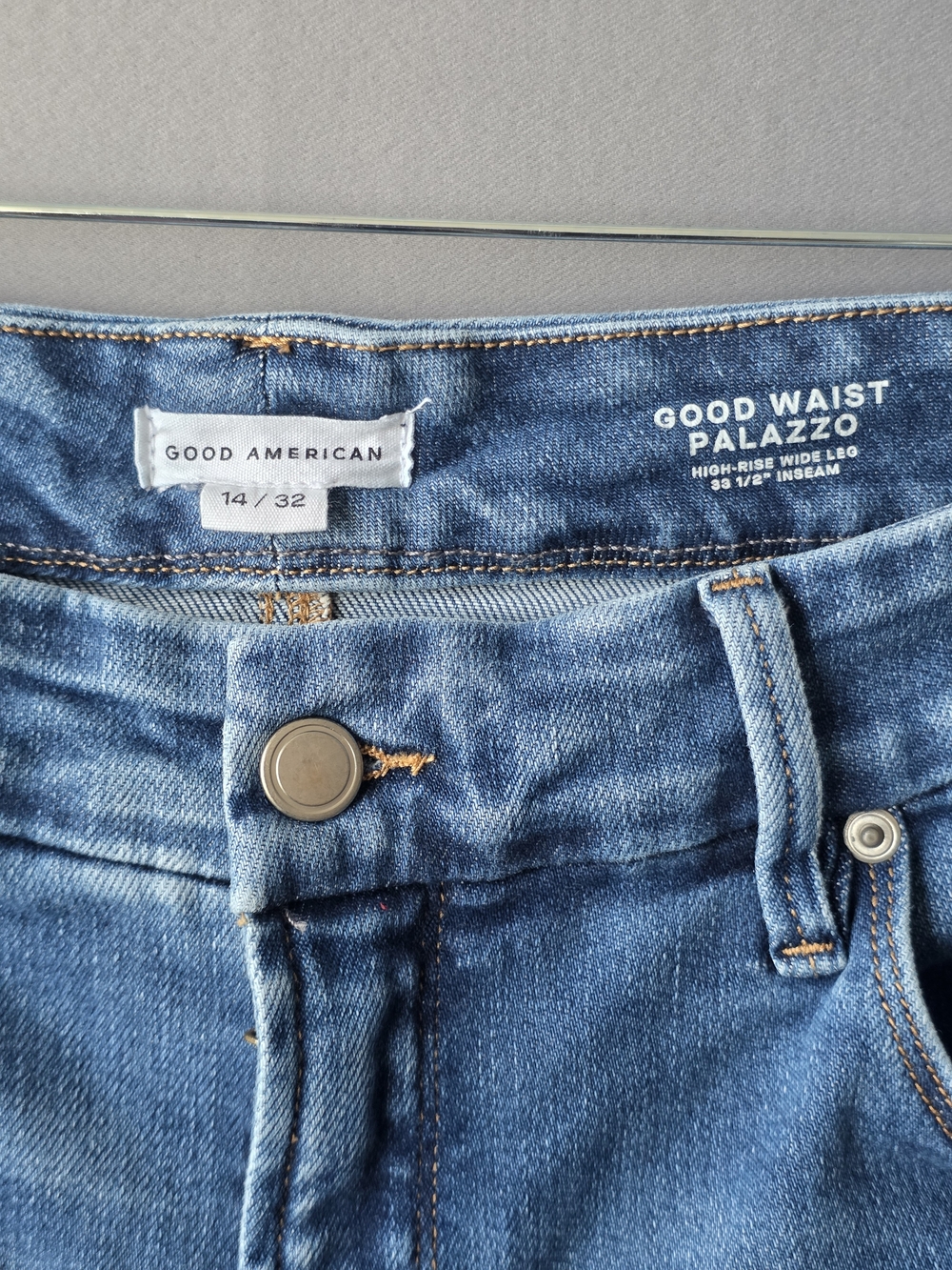 Good American Good Waist Palazzo Jeans Women 14/32 High Rise Wide Leg Blue Denim - Picture 4 of 7